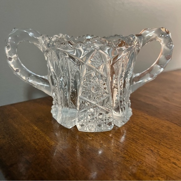 Vintage Open SUGAR BOWL Double Handle Sawtooth Pressed GLASS Rare. - Picture 1 of 7